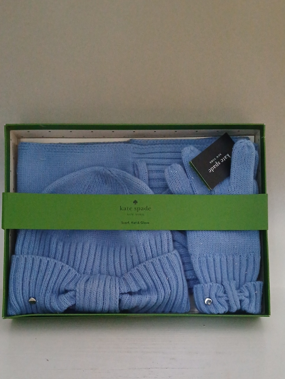kate spade Baby Blue Knit Scarf, Hat & Gloves Gift Set